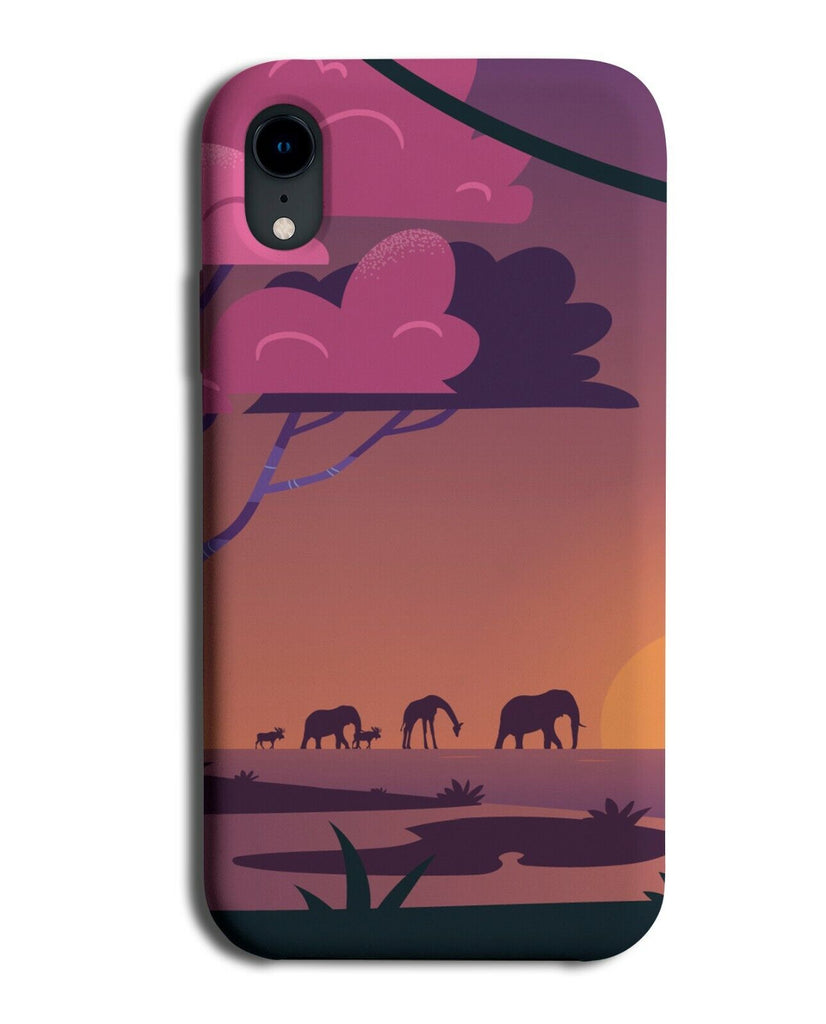 Elephant In The Wild Scene Phone Cover Case Silhouettes Sunrise Africa J333