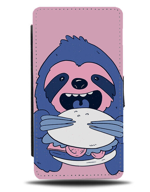 Fat Hungry Sloth Eating Burger Flip Wallet Case Sloths Design Pink Hangry K274