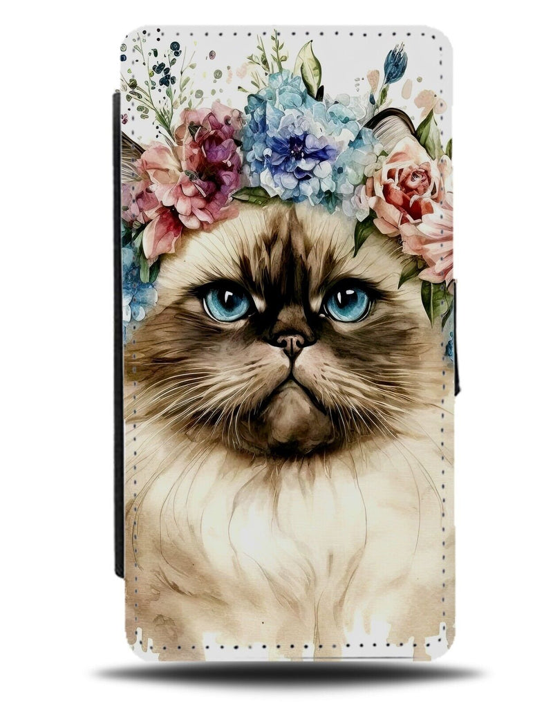 Himalayan Cat Face Flip Wallet Case Head Cats Novelty Blue Eyes White Fur DC37