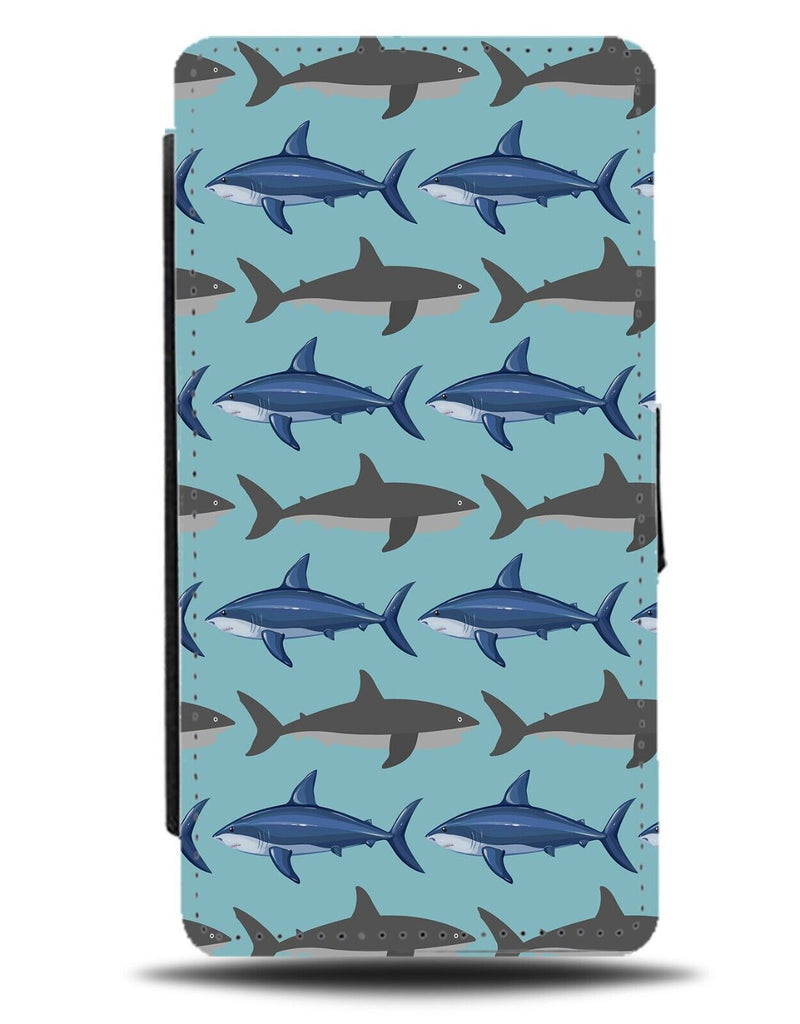 Sharks Flip Wallet Case Art Artwork Print Painting Great White Blue Grey BA56