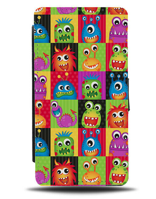 Colourful Monster Faces Flip Wallet Case Face Kids Space Aliens Alien E747