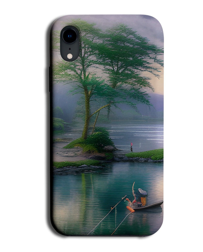 Scenic Lake Fishing Phone Case Cover Fish River Boat Painting Art Rod Rods AN43
