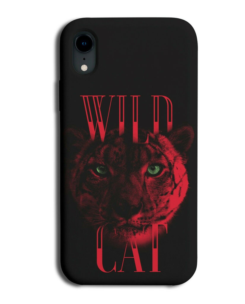 Neon Red & Black Coloured Wild Big Cat Design Phone Case Cover Face Outline e425