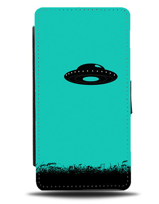 UFO Silhouette Flip Cover Wallet Phone Case UFOs Aliens Turquoise Green i287