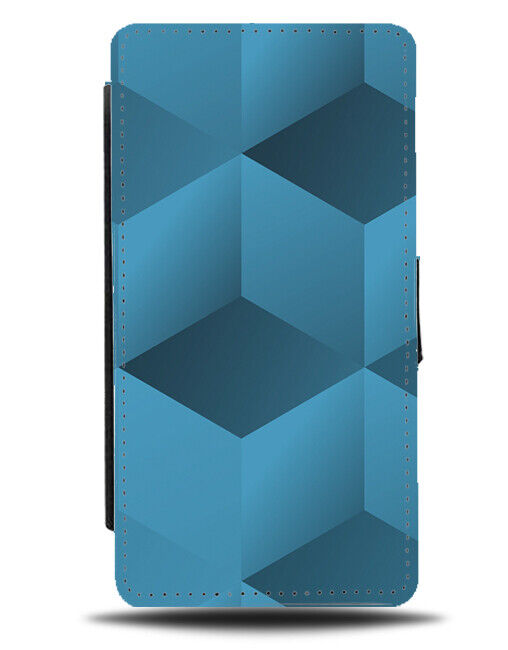3D Deep Cube Print Pattern Flip Wallet Case Depth Cubes Blue Mens Boys E621