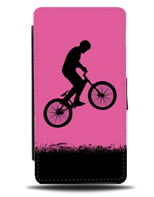 BMX Silhouette Flip Cover Wallet Phone Case BMXer Bike Wheels Hot Pink i607