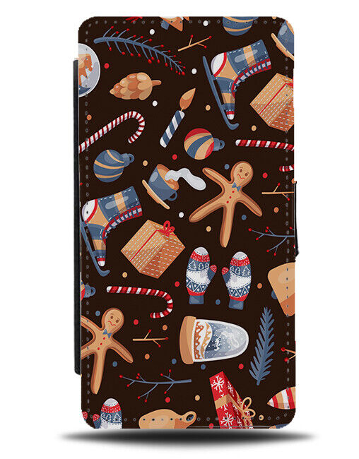 Christmas Pattern Flip Wallet Case Xmas Objects Shape Shapes Symbols N802