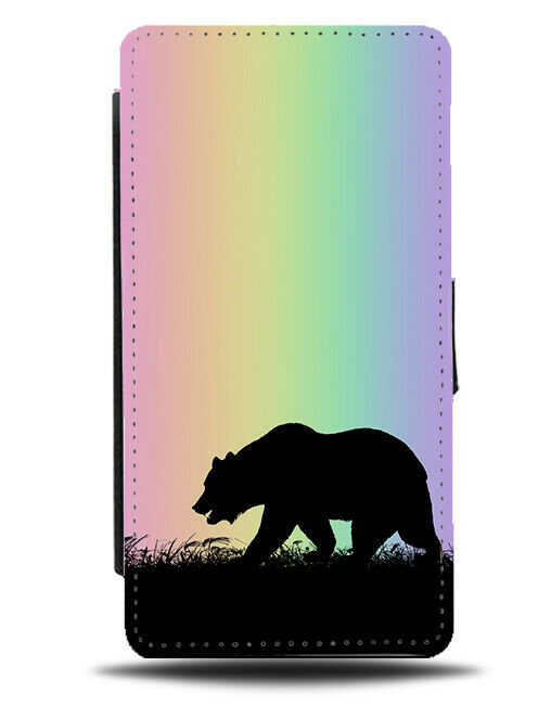 Bear Silhouette Flip Cover Wallet Phone Case Bears Rainbow Colourful I075