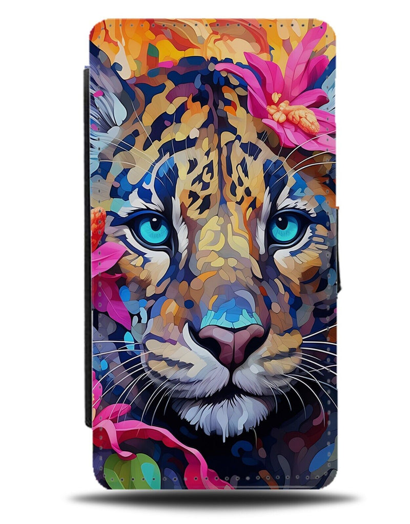 Clouded Leopard Flip Wallet Case Artistic Colourful Floral Leopards Face DC65