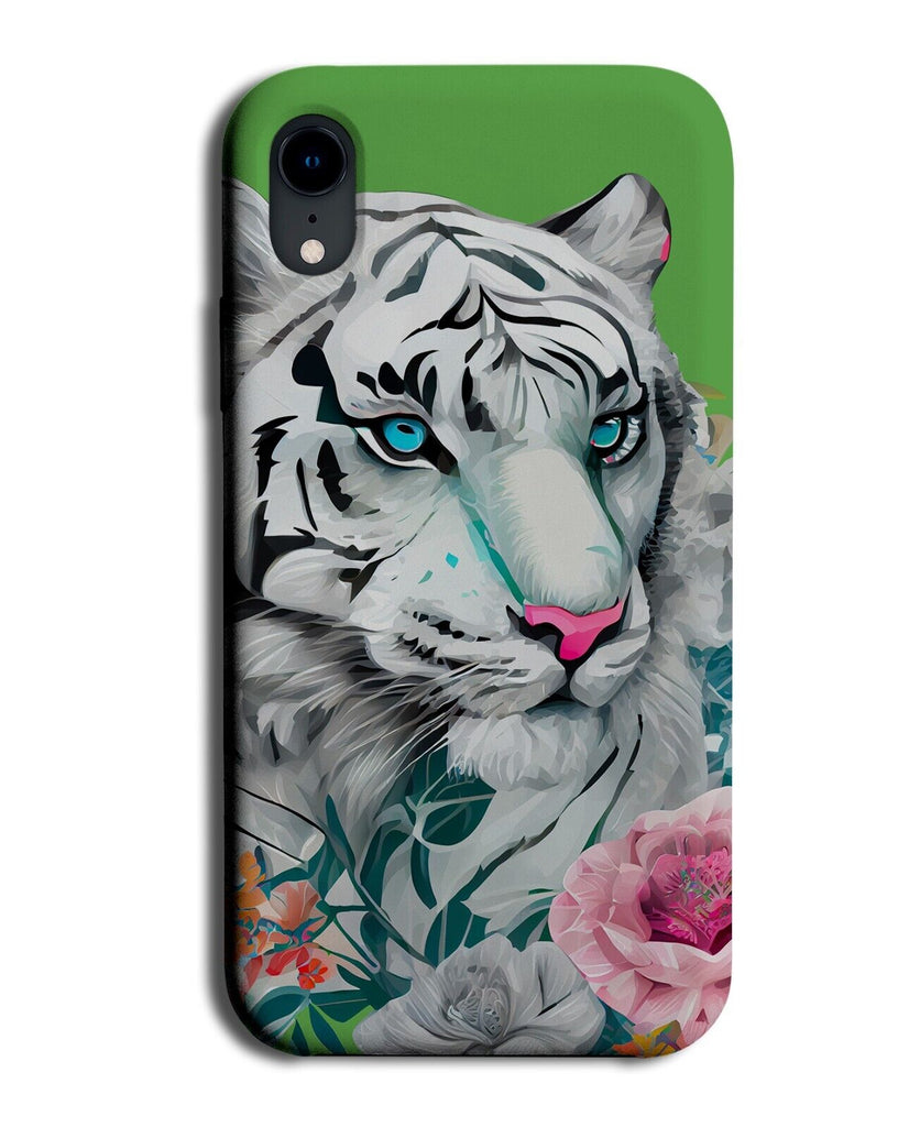 Floral White Tiger Face Phone Case Cover Tigers Head Coloured Albino Blue DG87