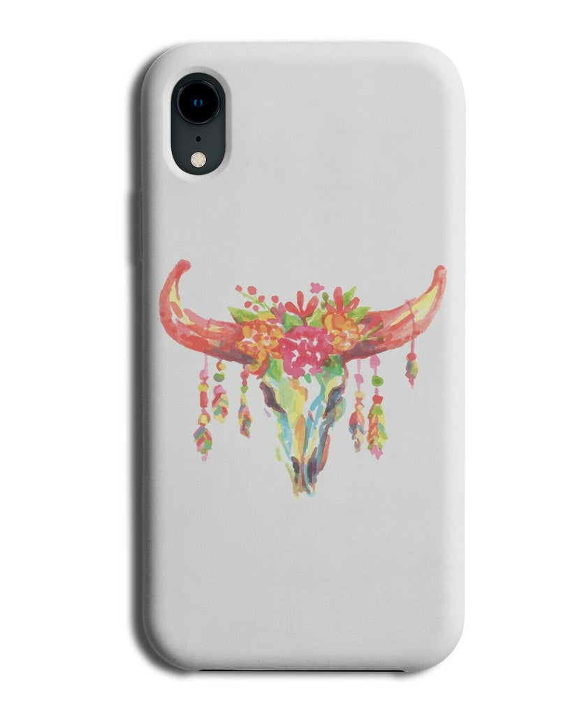 Bull Skeleton Skull Phone Case Cover Oil Painting Bulls Head Colourful E241