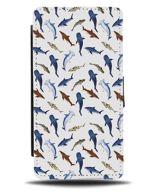 Breeds Of Shark Pattern Flip Wallet Case Fish Sharks Various Marine Whales AA02