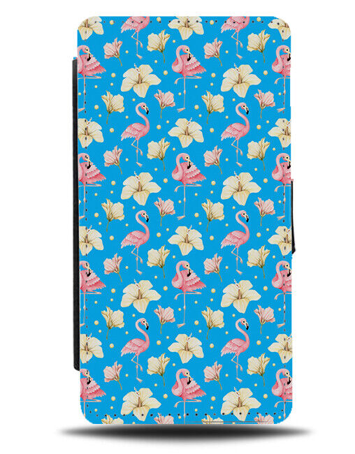 Blue Spring Flamingo Pattern Flip Wallet Case Multiple Flamingos Artwork AA21