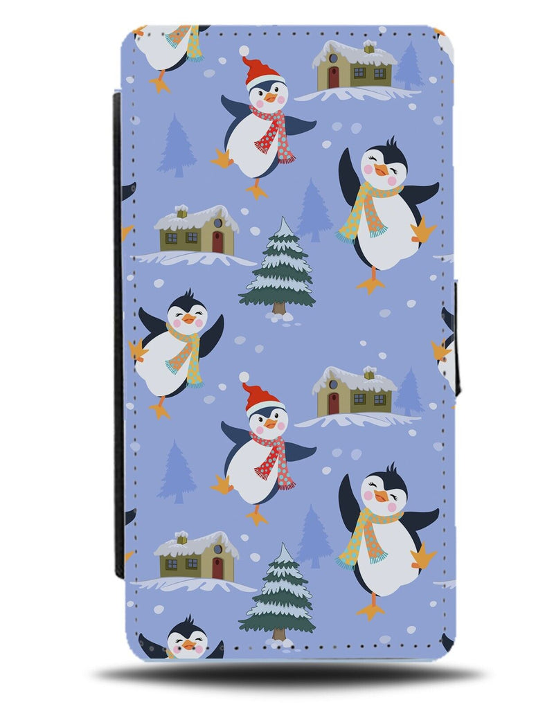 Penguins In Snow Flip Wallet Case Penguin Christmas Style Kids Theme Style CB82