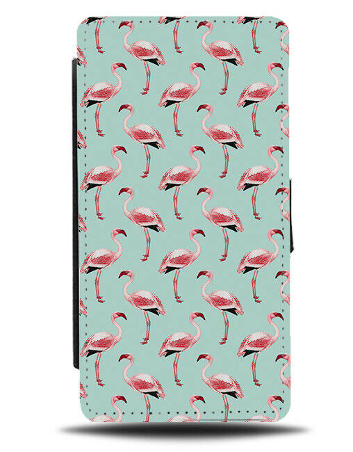 Pale Green Background Flamingo Wallpaper Flip Wallet Case Flamingos E738