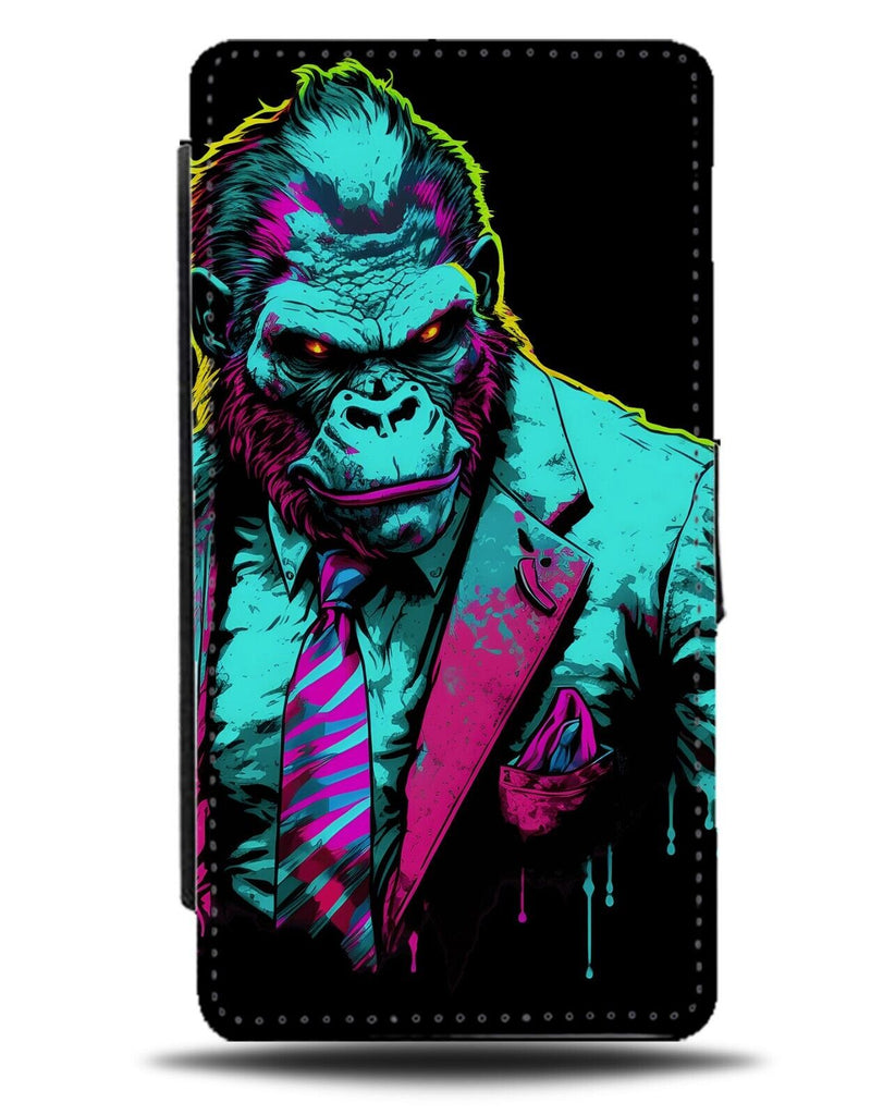 80s Synth wave Retro Gorilla Gangster Flip Wallet Case Funny Gorillas Look BB64