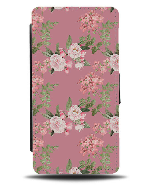 Dark Pink Coloured Floral Flip Wallet Case Roses Hawaiian Lei Flowers F045