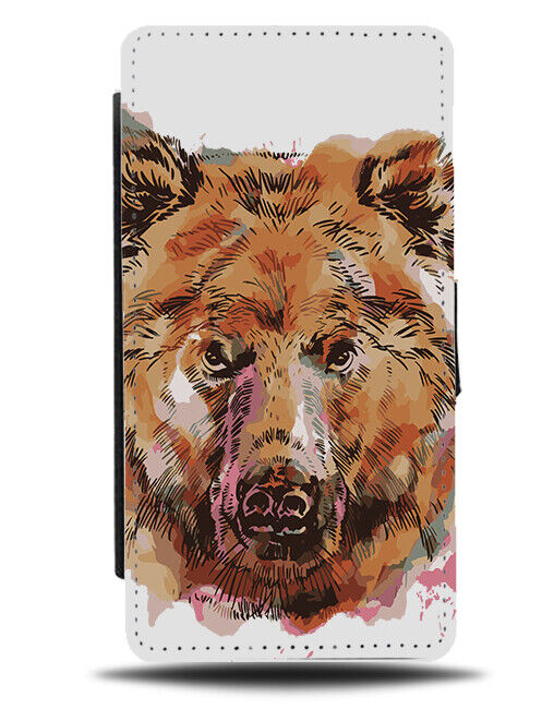 Watercolour Bear Artwork Flip Wallet Case Art Bears Grizzly Brown Animal N021