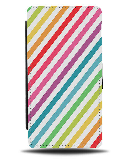 Colourful Diagonal Corner To Corner Stripes Flip Wallet Case Multicoloured G433