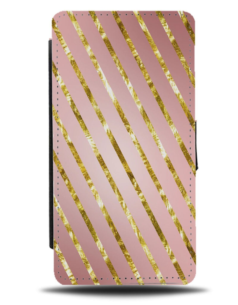 Rose Gold and Golden Shines Stripes Flip Wallet Case Foil Effect Style Line CM25