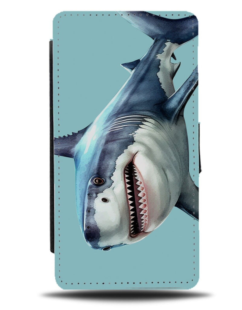 Oil Painting Great White Shark Flip Wallet Case Sharks Marine Swimming Blue BA49