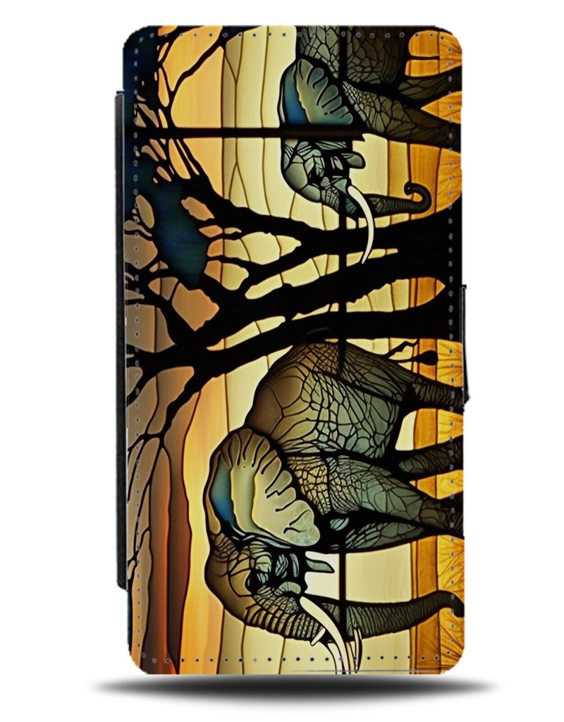 Stained Glass Elephant Print Flip Wallet Case Stain Effect Style Elephants AM61