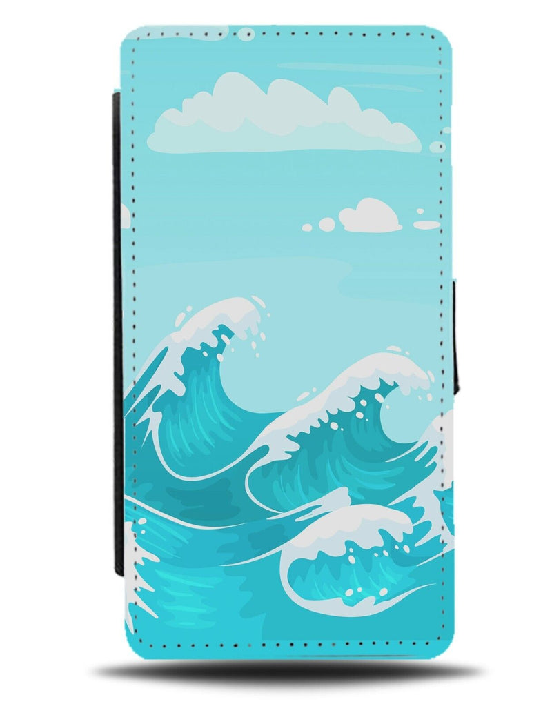 Ocean Waves Flip Wallet Case Oceans Wave Sea Crashing Storm Stormy Cartoon BF81