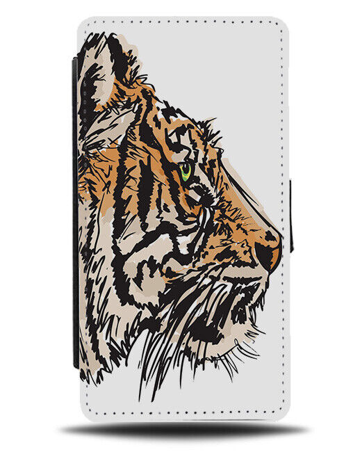 Sketched Handdrawn Tiger Face Picture Flip Wallet Case Hand Drawn Sketch K332