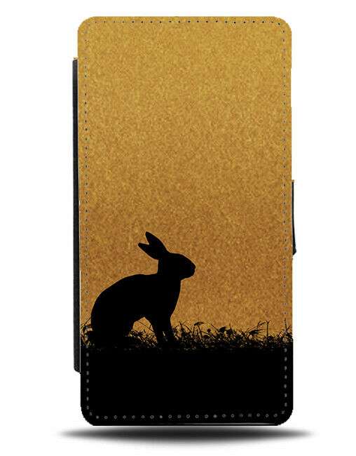 Rabbit Silhouette Flip Cover Wallet Phone Case Rabbits Gold Golden Bunny I005