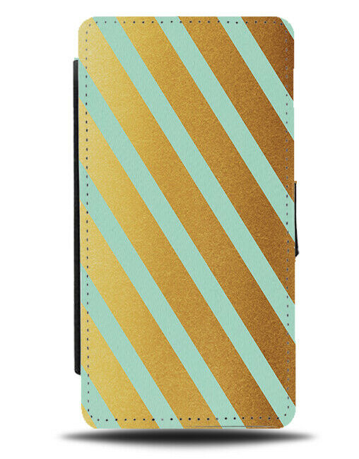 Gold & Mint Green Striped Flip Cover Wallet Phone Case Stripes Golden Pale i892