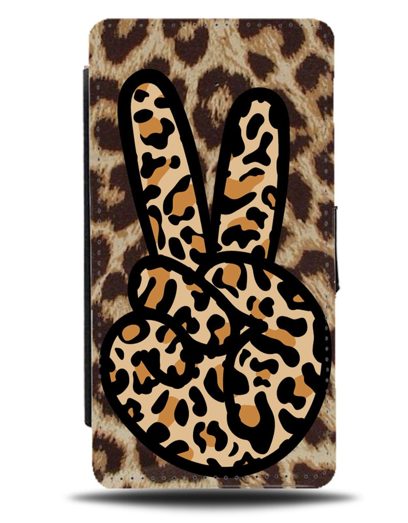 Leopard Print Peace Symbol Flip Wallet Case Hand Gesture Patterning Pattern DB43