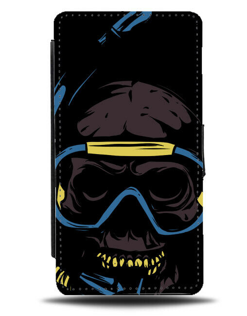 Black Scubadiving Skull Flip Wallet Phone Case Scuba Equipment Gear Gift E257