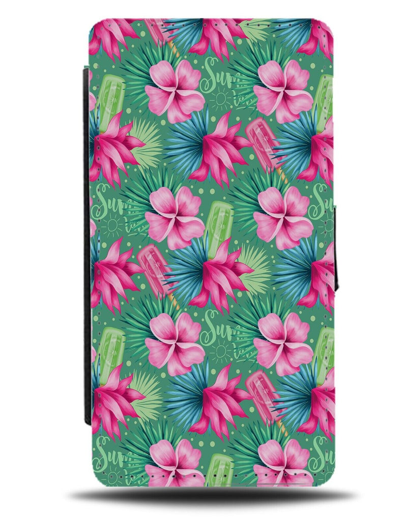 Tropical Island Hawaii Leaves Flip Wallet Case Jungle Love Holiday Pink USA BB24