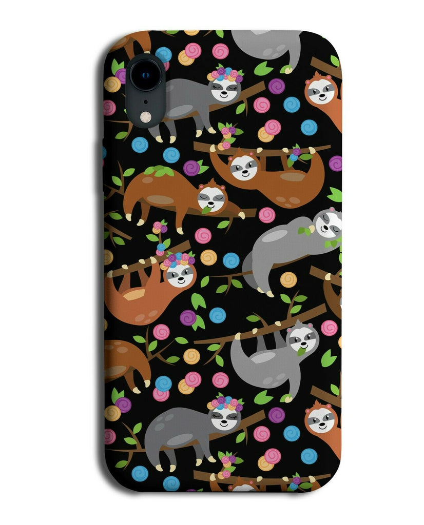Dark Black Sloth Pattern Phone Case Cover Sloths Kids Childrens Colourful G125