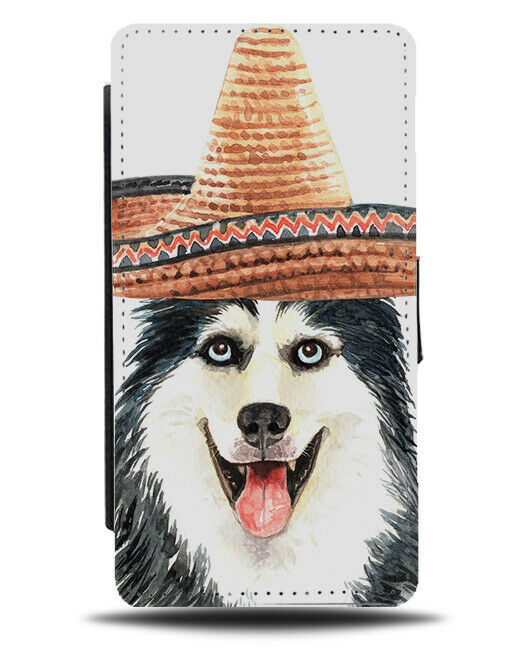 Mexican Siberian Husky Flip Wallet Case Mexico Hat Sombrero Costume K756