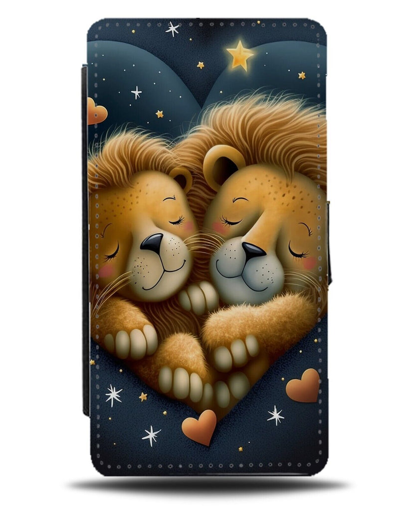 Lions Asleep Flip Wallet Case Sleeping Lion Sleep Twins Kids Bedtime Story AW25