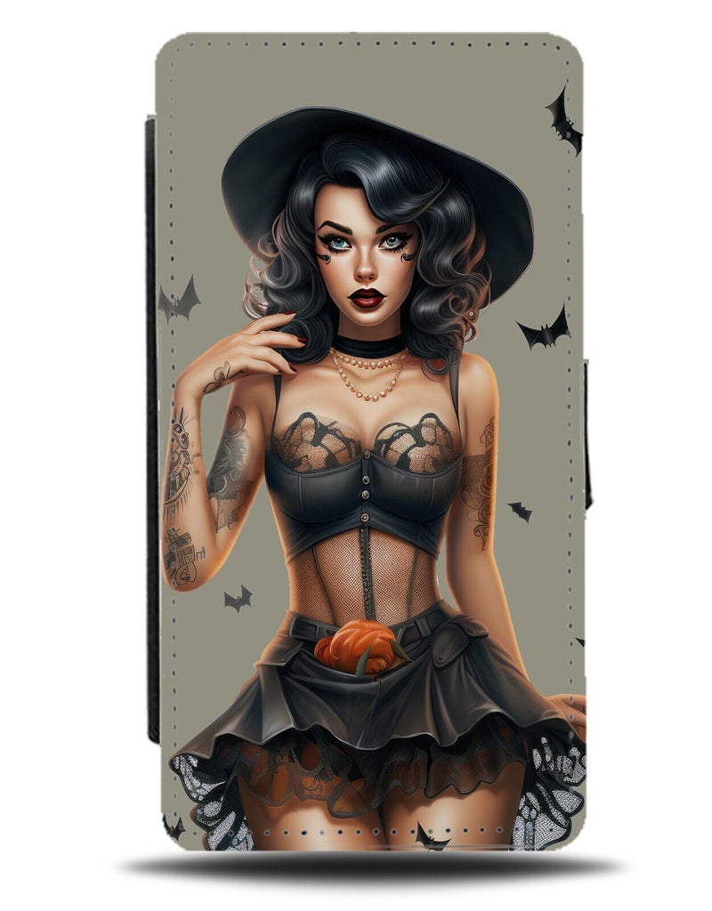 Halloween Pin Up Girl Flip Wallet Case Lingerie Woman Costume Design Black CT58