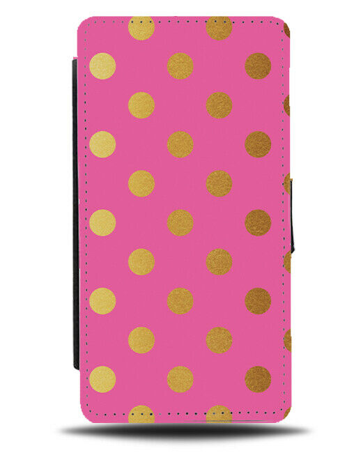 Hot Pink With Golden Polka Dots Flip Cover Wallet Phone Case Dots Gold i572