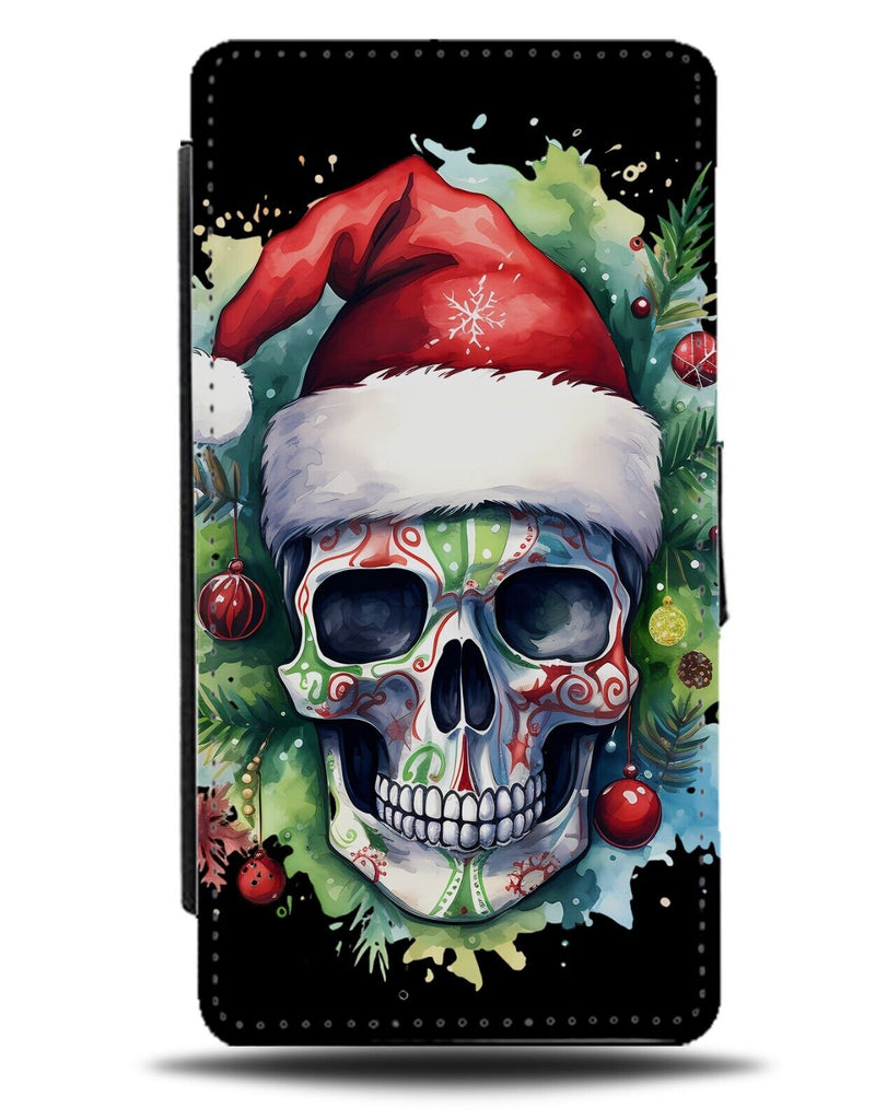 Christmas Skull In Santa Hat Flip Wallet Case Skulls Face Gothic Goth Grung CA80