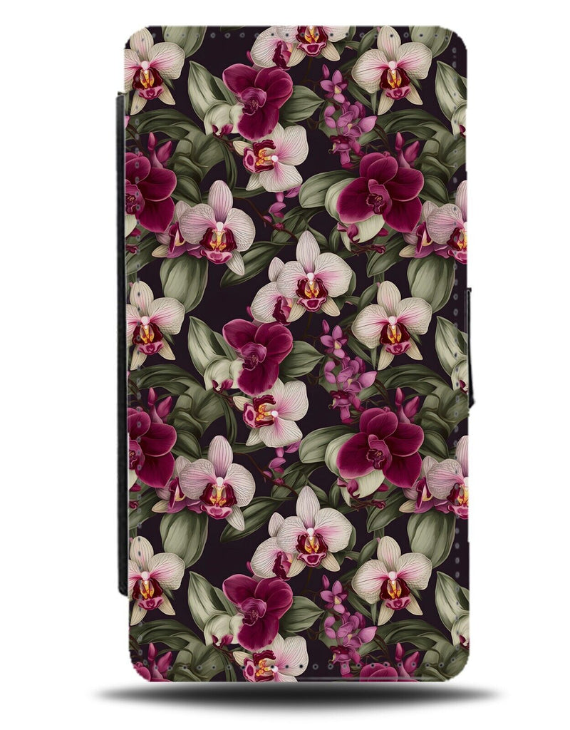 Dark Purple Orchid Pattern Flip Wallet Case Orchids Flowers Flower Floral DE97