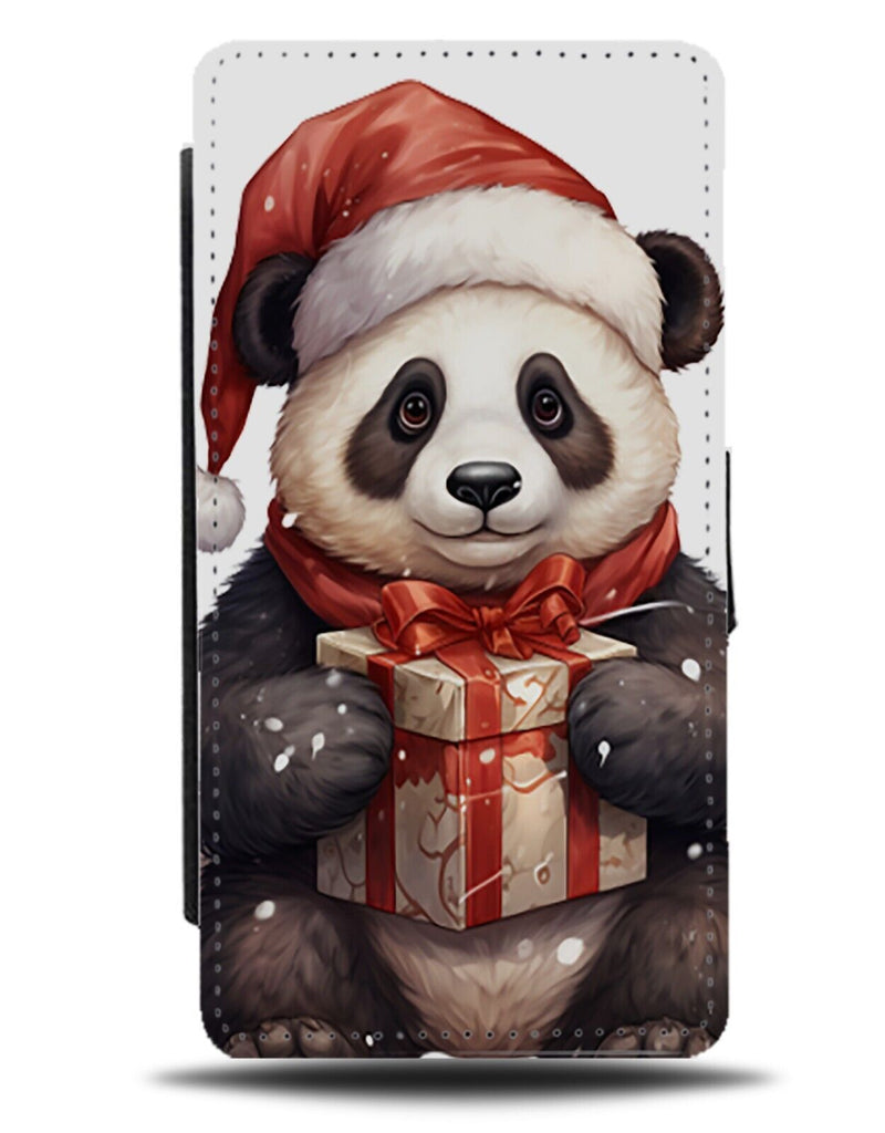 Christmas Panda Bear Flip Wallet Case Cute Giant Pandas Christmases Hat Red DE09