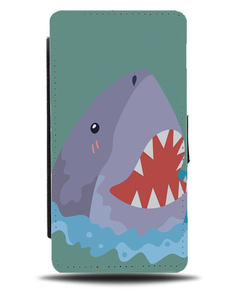 Cartoon Shark Attack Flip Wallet Case Sharks Head Out Of Water Nose Teeth AH95