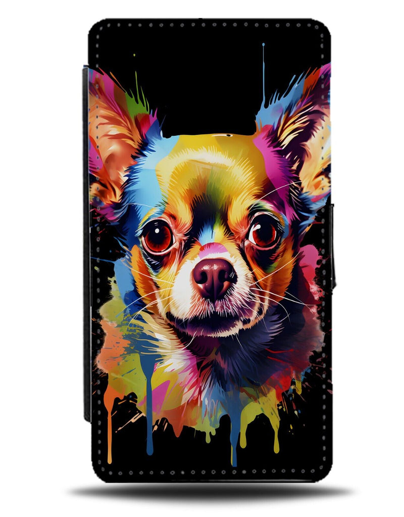Chihuahuas Face In Dripping Multicolour Paint Design Flip Wallet Case Dogs CZ60