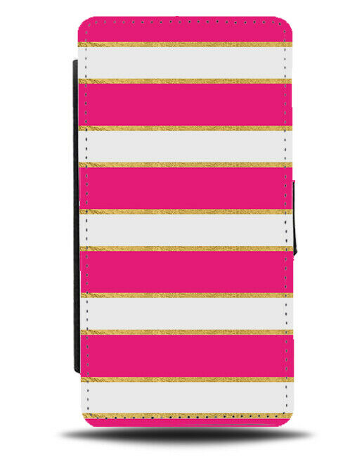 Pink White and Gold Trim Flip Wallet Case Trims Stitching Print Golden F710