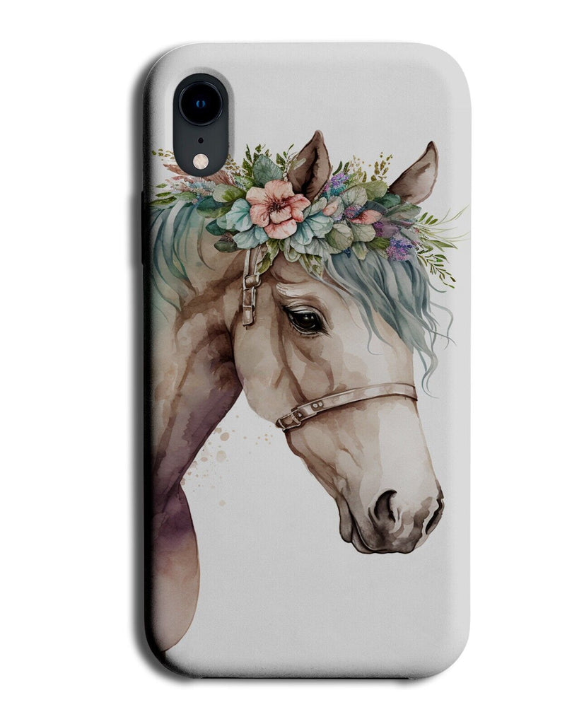 White Horse Head With Flower Crown Phone Case Cover Horses Face Pony Floral BD74