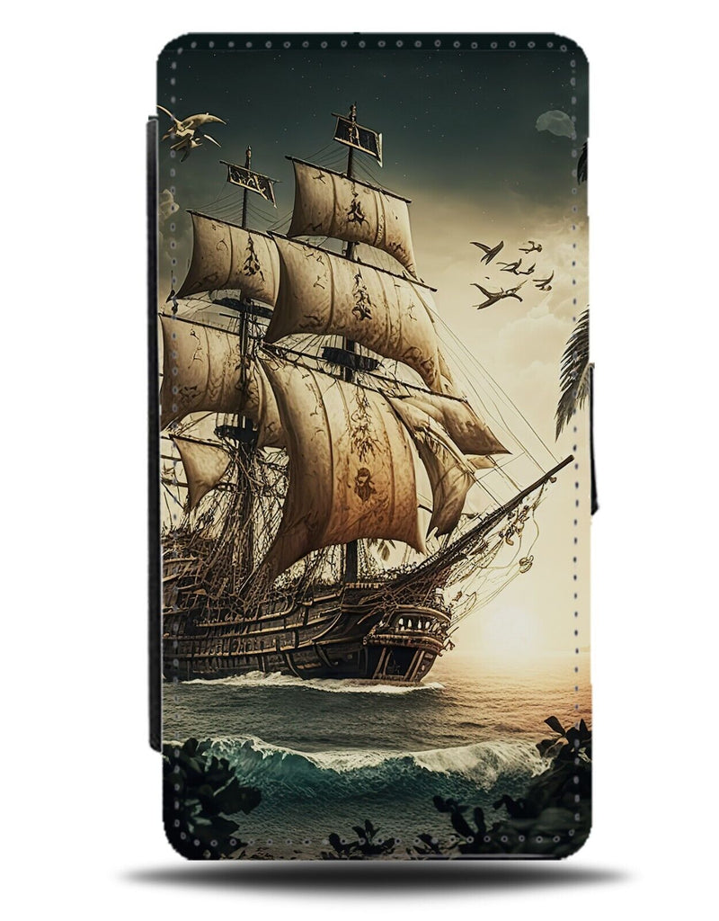 Classic Pirate Ship Oil Painting Picture Flip Wallet Case Photo Pirates Sea DG43