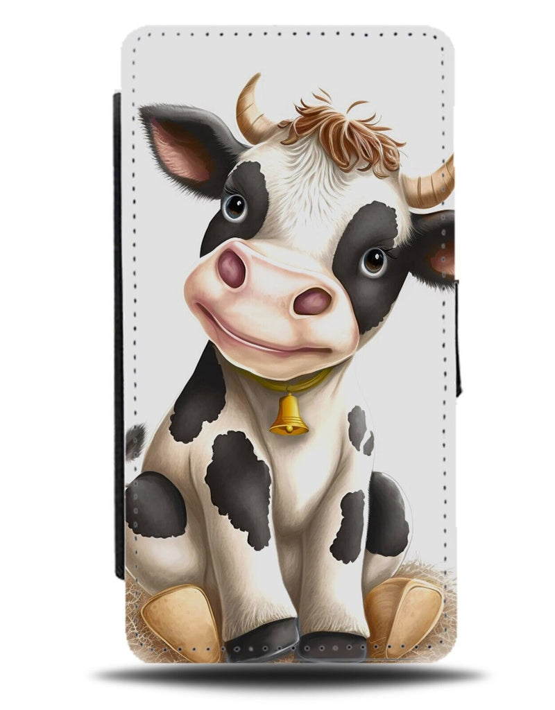 Baby Cartoon Cow Flip Wallet Case Cows Bell Horns Horn Calf Childrens Child BF77