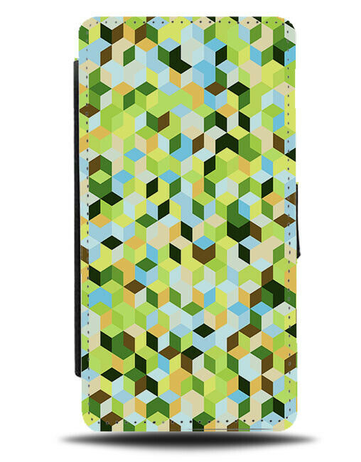Green Abstract Cube Design Flip Wallet Case 3D Cubes Print Pixels K982