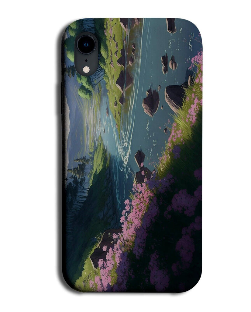 Anime River Phone Case Cover Cartoon Style Cherry Blossoms Japanese Lake BI35