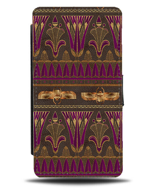 Stylish Egypt Floral Flip Wallet Case Gold and Violet Dark Golden Design F485